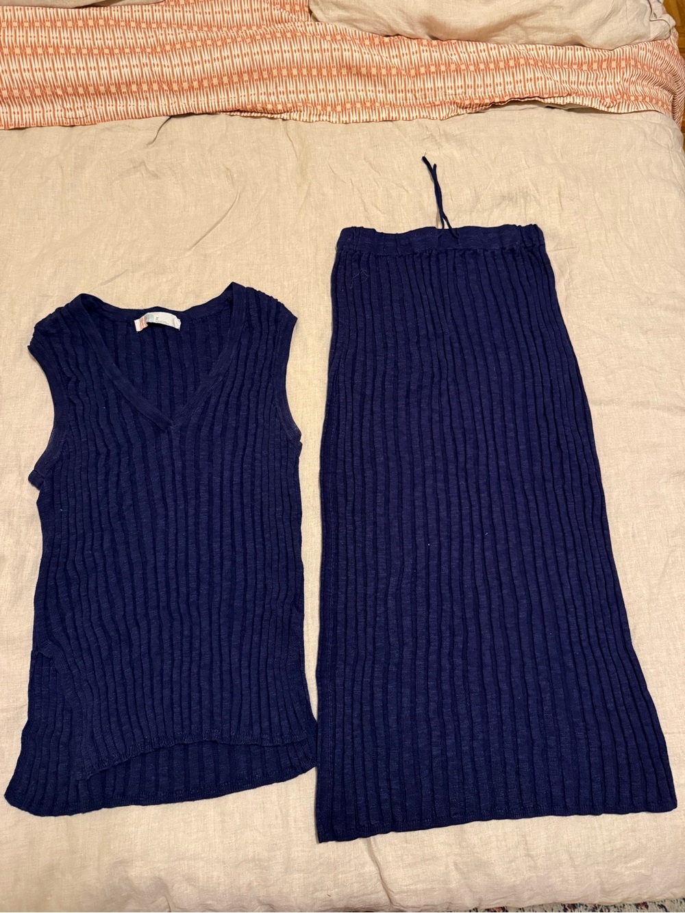 Free People Navy Ribbed Knit Tank & Skirt Set - Kids